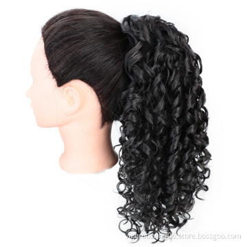 Braided Clip In Bouncy Black Wave Wig Holder Drawstring Afro Long Extensions Synthetic Hair Ponytails